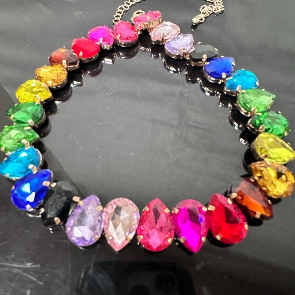 Rainbow Crystal Necklace Chakra Colorful Choker Party Festive Club Holiday NWT - Picture 2 of 12